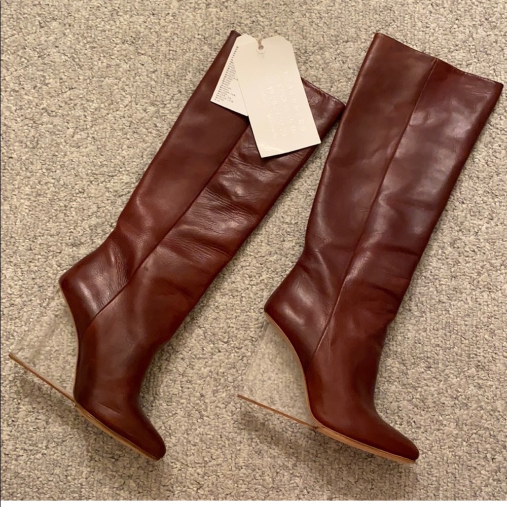 NWT Maison Martin Margiela H&M Lucite Wedge Boots Brown 40/US 9